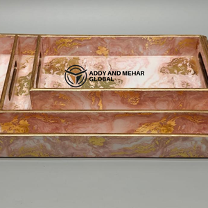 ชุดถาดเสิร์ฟลายเรขาคณิตสีชมพู 3 ชิ้น ทำจาก MDF และกระดาษ ถาดซ้อนกันได้ สำหรับตกแต่งบ้านสไตล์โมเดิร์นและใช้เสิร์ฟ - Product Image 4