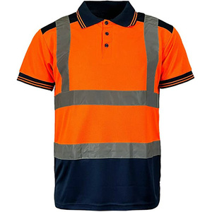 Men's High Visibility Reflective <b>Polo</b> Shirt Short Sleeve <b>Orange</b> Navy Knitted Quick Dry Casual Workwear - Product Image 1
