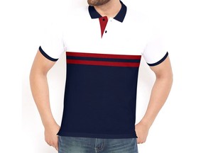 Chemise décontractée pour homme en coton tricoté blanc et bleu marine, design uni, avec fermeture éclair, respirante - Product Image 6