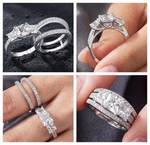 Luxury gold silver ladies <b>ring</b> yellow white rose style moissanite cvd colour stone <b>cz</b> vvs2 d princess round 3.74 cts charm - Product Image 4