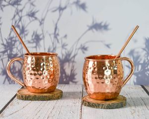 Copper beverage cup set for sophisticated cocktail tables hammered finish metal cups durable reusable serving <b>mugs</b> - Product Image 5
