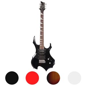 Chitarra Elettrica Flame con Pickup HSH, Corpo in Frassino Nero, Fondo/Fasce in Mogano, 6 Corde, Set Completo con Tracolla, Plettri, Cavo, Chiave per Chitarra - Product Image 1