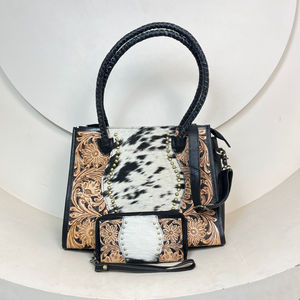 Venta de fábrica, diseñador 2025, cuero de vaca mecanizado a mano, bolsos de mano con cuentas bolso de mano para mujer y de gran capacidad, conjuntos combinados de 2 piezas - Product Image 4