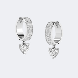 Boucles d'oreilles pendantes Huggie linéaires plaquées or 18 carats avec diamants de laboratoire de 1,50 carat, taille ronde et cœur, serties à griffes/pavé, style vintage - Product Image 5