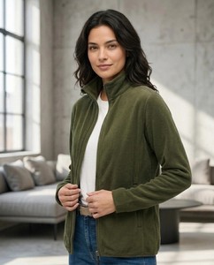 Veste en polaire unie pour femme avec fermeture éclair intégrale, col montant, coupe classique, pour l'automne et l'hiver - Product Image 2