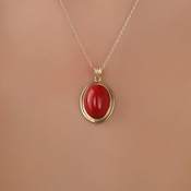 Collar con colgante de coral rojo, plata de ley 925, chapado en oro de 14 quilates, piedra preciosa natural, elegante regalo de joyería para mujer - Product Image 6