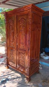 Indian Luxury Antique Royal Wardrobes For <b>Bed</b> Room Modern Natural Floral Hand Carved Wooden Storage <b>Cabinet</b> Almirah Wholesale - Product Image 5