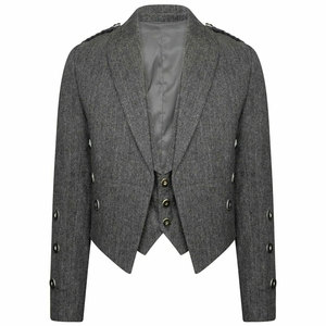 Veste Prince Charlie en laine tweed noire enduite pour homme, collection hiver 2026, avec gilet – Idéale pour mariage – Nouveauté très demandée - Product Image 1