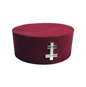 Embroidered Regalia Headwear Premium Burgundy Velvet Crown <b>Cap</b> - Knights Templar Ceremonial <b>Cap</b> Preceptor Knights Templar - Product Image 1