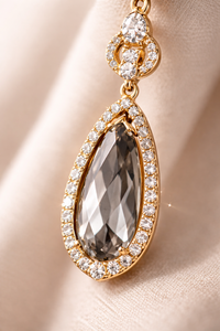 Pendientes de Lujo ELVORA GEMS para Mujer, Chapados en Oro de 18K, con Cuarzo Ahumado en Forma de Gota, Engaste de Bisel, para Boda - Product Image 1