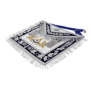 Tablier de Maître Ancien Maçon de la Loge Bleue - Emblème en fil d'or avec franges en tresse argentée - Tabliers maçonniques de haute qualité avec franges en tresse - Product Image 3