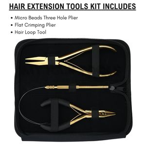 Kit d'outils pour extensions capillaires : Pince à sertir plate à trois trous pour micro-perles et enfileur de boucles pour extensions micro et nano-rings - Product Image 2