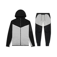Ensemble sweat à capuche et pantalon de jogging pour homme, en polaire anti-UV, polyester/coton, avec blocs de couleur, poches, noir et gris, style décontracté