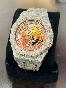 นาฬิกาข้อมือผู้ชาย KG Square Jewels หรูหรา แฟชั่นฮิปฮอป ตัวเรือนสีโรสโกลด์ หน้าปัดกลม เครื่องจักรกล สายสแตนเลสขนาด 20 มม. ตัวล็อคแบบผีเสื้อ พร้อมฟังก์ชั่นวันที่ - Product Image 3