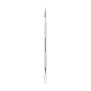 Outil de manucure professionnel en acier inoxydable à double extrémité : Repousse-cuticules à pointe et à ciseau plat avec poignée moletée - Product Image 1