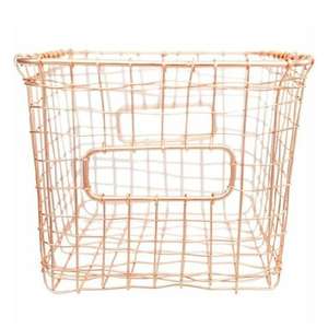 Cestas de Almacenamiento de Alambre Metálico de Alta Calidad con Asas, Acabado en Oro Rosa, Forma Rectangular, Cestas de Almacenamiento para Sala de Estar - Product Image 1