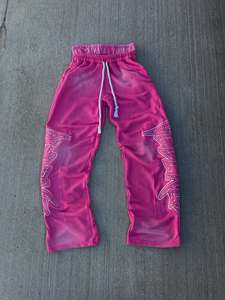 Pantalon de jogging noir pour homme, taille élastique avec cordon de serrage, style urbain, motif lettres imprimées, en polyester mi-lourd - Product Image 2