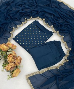 Ensemble haut et bas en rayonne moderne avec broderie métallisée et dupatta, pour tenue de fête, de luxe, séchage rapide, prix de gros, vêtement ethnique, bleu sarcelle - Product Image 2