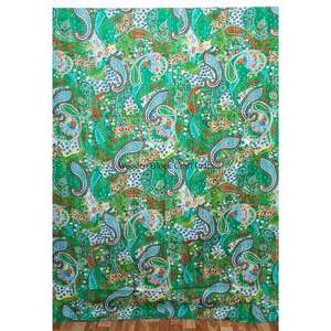 Couette Kantha indienne de luxe, faite à la main, en coton imprimé à la main, motif paisley vert, taille Queen, lavable, réversible, écologique, pour usage domestique - Product Image 1