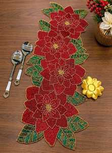 Hand Knitted Poinsettia <b>Table</b> <b>Runner</b> Red Green Christmas for Holiday <b>Dining</b> Dcor Home Polyester/Cotton Embroidered Mohammad - Product Image 3