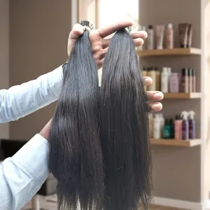 Cheveux humains indiens 100% Remy en vrac, lisses, noirs naturels, base en soie, brun foncé, soyeux et longs - Product Image 2