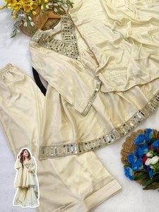 Wholesale Indian Ethnic Wear Mirror Work Short Kurti Sharara Set Silk Chiffon Designer <b>3</b>-<b>Piece</b> Pakistani Salwar Kameez <b>Suite</b> - Product Image 3
