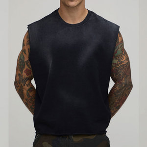 <b>Men's</b> <b>Cropped</b> Sporty 100% Polyester Quick Dry Breathable Washed Blank Streetwear Outdoor Singlet Neck New Arrival Tank <b>Top</b> - Product Image 4
