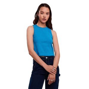 Top Corto de Algodón Acanalado para Mujer, Precio de Fábrica, Personalizable, Sin Mangas, Cuello Redondo, Estilo Casual, Ropa de Verano - Product Image 1