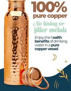 Authentic Ayurvedic Copper <b>Water</b> <b>Bottle</b> <b>With</b> <b>Handle</b> 34 oz/1000 ml Lab-Tested Leak-Proof Includes Free Sleeves & Carrying Bag - Product Image 3