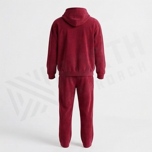 Survêtement unisexe en velours rouge à manches longues, à capuche, couleur unie, vêtements de sport décontractés avec poches latérales, taille élastique, vêtements d'automne - Product Image 2