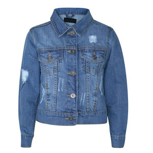Veste en jean unisexe coupe ajustée col rabattu simple boutonnage bleu délavé décontractée automne longueur courte manches classiques - Product Image 1
