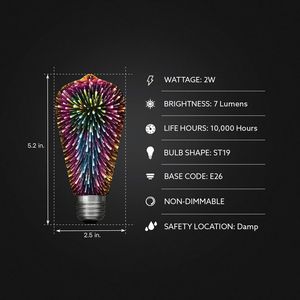 Infinity 3D Fireworks <b>LED</b> <b>Light</b> Bulb Multicolor ST19/PRISM/<b>LED</b> 1 Count-Decorative Lighting Pack of 1 - Product Image 3