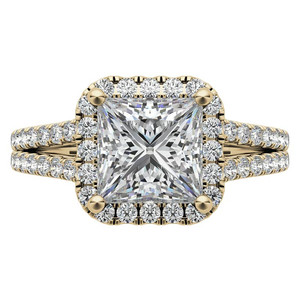 Elegante Anillo de Diamantes de Oro de 18k, Anillo de Compromiso con Diamante Cultivado en Laboratorio, Corte Princesa, Halo Dividido, para Mujer, para Usar en Ocasiones Especiales - Product Image 3
