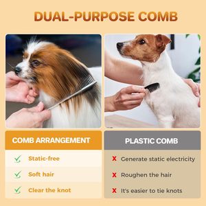 Râteau démêlant professionnel pour animaux de compagnie, 12 dents larges en acier inoxydable, peigne pour chien et chat, poignée antidérapante, sûr - Product Image 4
