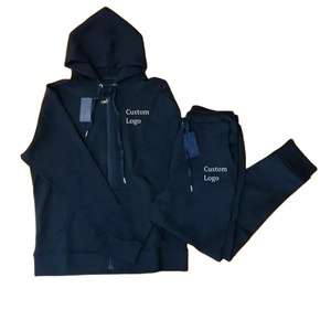 Conjunto de chándal de algodón puro para hombre con logotipo bordado personalizado Sudadera con capucha para hombre Cremallera Old Money Pullover Cárdigan informal deportivo Conjunto de 2 piezas - Product Image 2