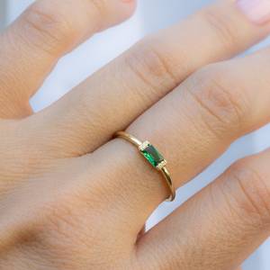 Emerald Baguette Dainty <b>Ring</b> 925 Sterling Silver 14K Gold Plated Vintage Luxury for Certified <b>Stacking</b> Thin Simple <b>Ring</b> Gift for - Product Image 3