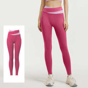 Leggings taille haute pleine longueur roses unies en maille extensible pour femme, sportifs, toutes saisons, avec compression et effet ventre plat - Product Image 1
