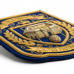 Private Label Hand Embroidered Bullion Badge Custom Soccer Club Crest Gold Wire Football Blazer Patch Academy Emblem Bulk - Product Image 3