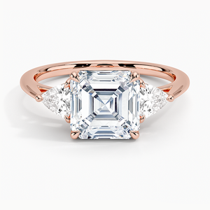 Bague de fiançailles de luxe en or jaune 14 carats avec trois diamants taille Asscher de 3,0 carats et pierres latérales taille Trillion, certifiée IGI, pour femme - Product Image 3