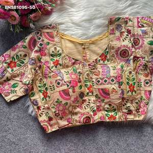 Blusa de seda Malai de diseño moderno con trabajo de cordones múltiples y botón decorativo en la parte posterior con diseño de red, lista para usar, suministro al por mayor. - Product Image 3