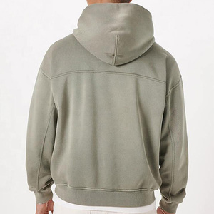 Sudadera con capucha corta lisa para hombre, unisex, de forro polar desgastado, poliéster y algodón, estilo urbano, transpirable, para invierno, para pedidos al por mayor - Product Image 4