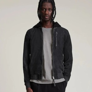 เสื้อแจ็คเก็ตบอมเบอร์หนังกลับมีฮู้ดสำหรับผู้ชาย - Product Image 1