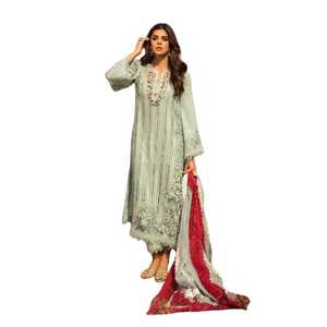 Wholesale 2026 Original Branded Pakistani <b>3</b>-Piece Lawn Suits Neck Embroidered Party Wedding Wear Collection Lace Button OEM - Product Image 1