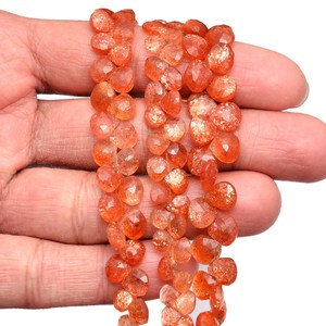 Perles facettées en forme de cœur en pierre de soleil naturelle d'Afrique, qualité AAA+, 5mm-8mm, pierres semi-précieuses en vrac pour la fabrication de bijoux - Product Image 2
