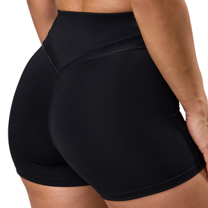 Black Mesh Panel Women's High Waist Elastic Breathable <b>Waterproof</b> Quick Dry Eco-Friendly Spandex/Polyester Gym Fitness <b>Shorts</b> - Product Image 2