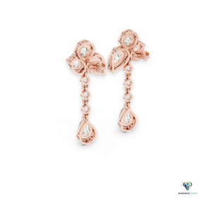 Boucles d'oreilles pendantes en or rose 1,78 ct avec diamants de laboratoire en forme de poire et d'ovale, en or massif 14 carats, multi-pierres, à plusieurs niveaux, pour femmes - Product Image 2