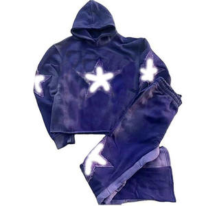 Ensemble de survêtement streetwear personnalisé vintage pour homme, comprenant un sweat à capuche zippé délavé à l'acide et un pantalon de jogging évasé à jambe droite - Product Image 2