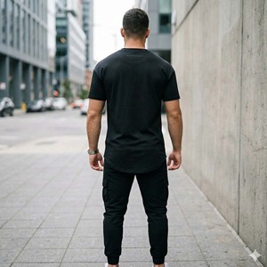Men's Lightweight Workout Tee Polyester Spandex Blend Drop Shoulder Athletic Fit Streetwear T-<b>Shirt</b> - Product Image 6