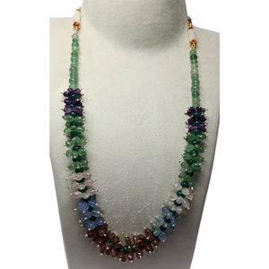 Collier long en pierres naturelles multicolores, perles ovales lisses, améthyste violette, quartz fraise, quartz bleu, quartz rose, bijoux prêts à porter - Product Image 2