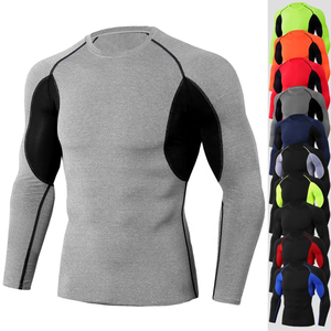 Custom High Performance Flatlock Seam Gym <b>Compression</b> <b>Shirts</b> Fitness <b>Mens</b> Long Sleeves Elastic Mesh 100% Polyester Quick Dry - Product Image 2